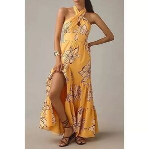 Anthropologie Hutch Maxi Dress Women Yellow Floral Resort Vacation Size 6